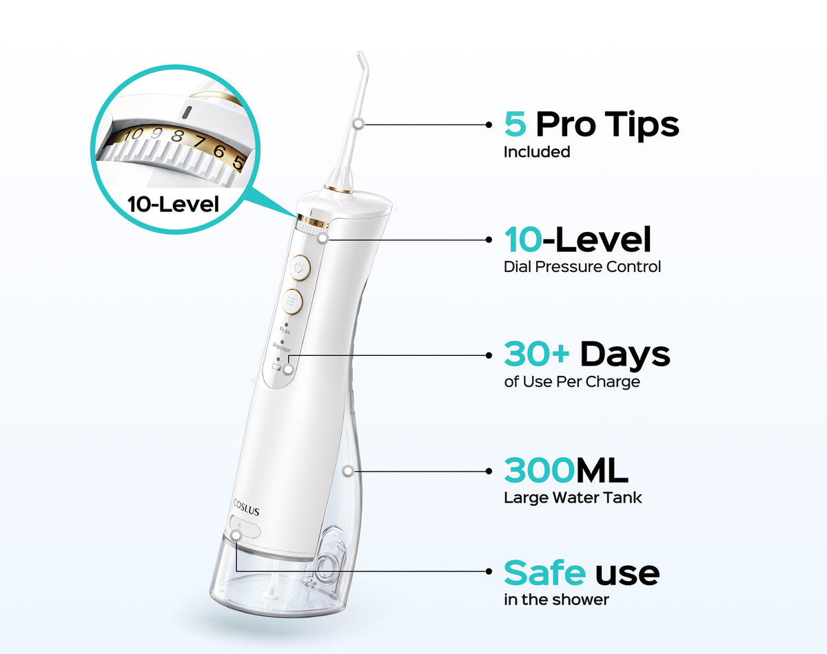 COSLUS E40 white water flosser with 10-level pressure control