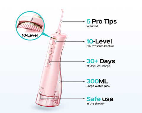 COSLUS E40 pink water flosser with 10-level pressure control img
