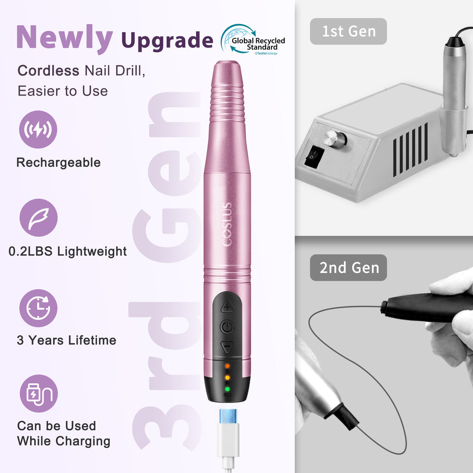 COSLUS CX20 Cordless Nail Drill Electric File: Professional for Acrylic Gel Dip Powder Nails, Portable All-in-One Nail Drill Machine Kit for Manicure & Pedicure, Rechargeable Lightweight img