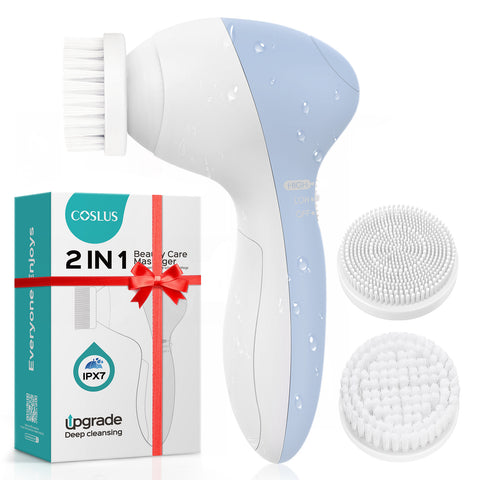 COSLUS P2017 Waterproof Facial Cleansing Spin Brush with 2 Brush Heads img