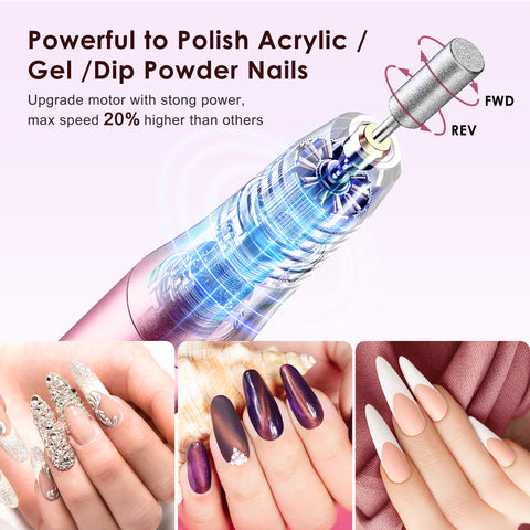 COSLUS CX20 Cordless Nail Drill Electric File: Professional for Acrylic Gel Dip Powder Nails, Portable All-in-One Nail Drill Machine Kit for Manicure & Pedicure, Rechargeable Lightweight img