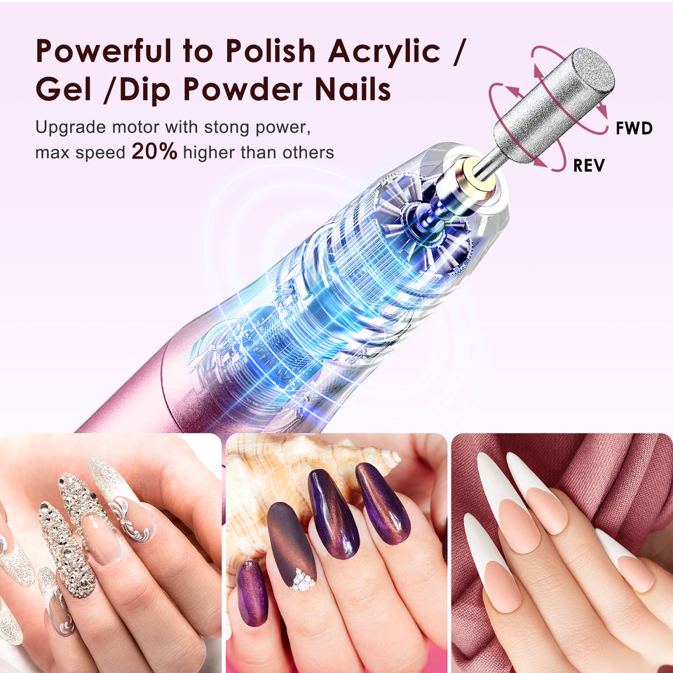 COSLUS CX20 Cordless Nail Drill Electric File: Professional for Acrylic Gel Dip Powder Nails, Portable All-in-One Nail Drill Machine Kit for Manicure & Pedicure, Rechargeable Lightweight img