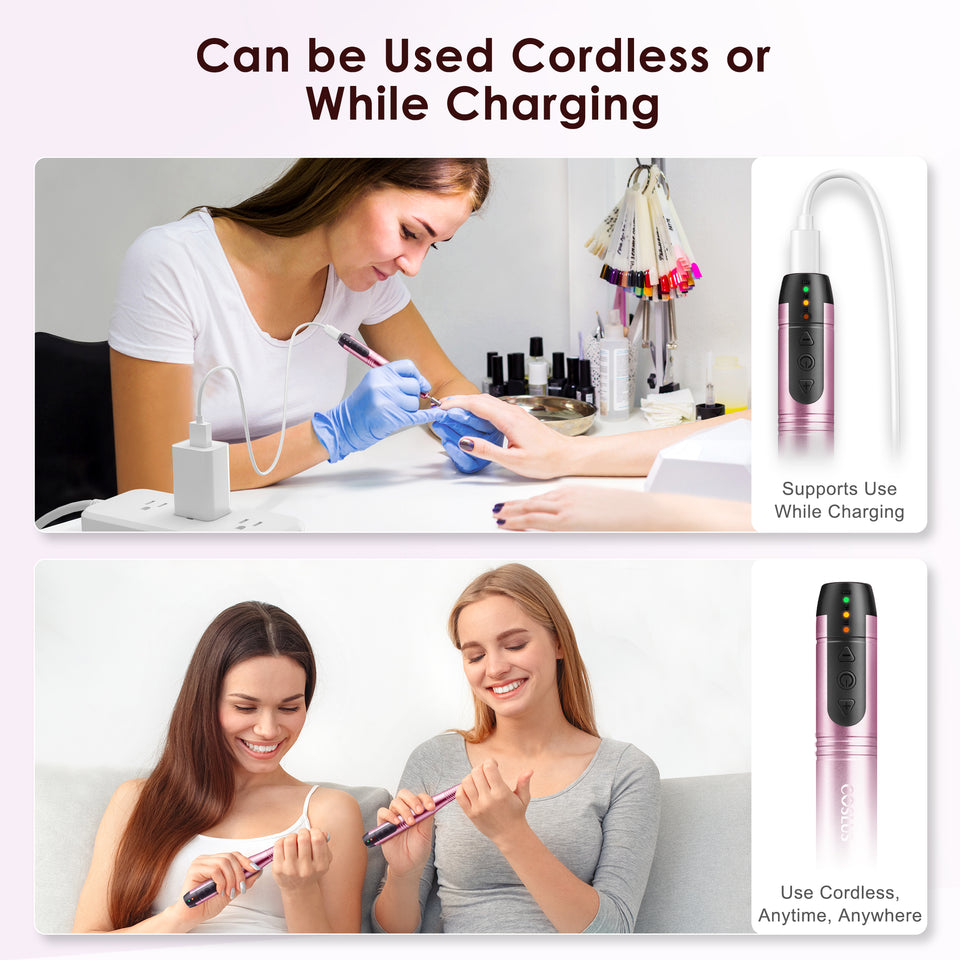COSLUS CX20 Cordless Nail Drill Electric File: Professional for Acrylic Gel Dip Powder Nails, Portable All-in-One Nail Drill Machine Kit for Manicure & Pedicure, Rechargeable Lightweight img