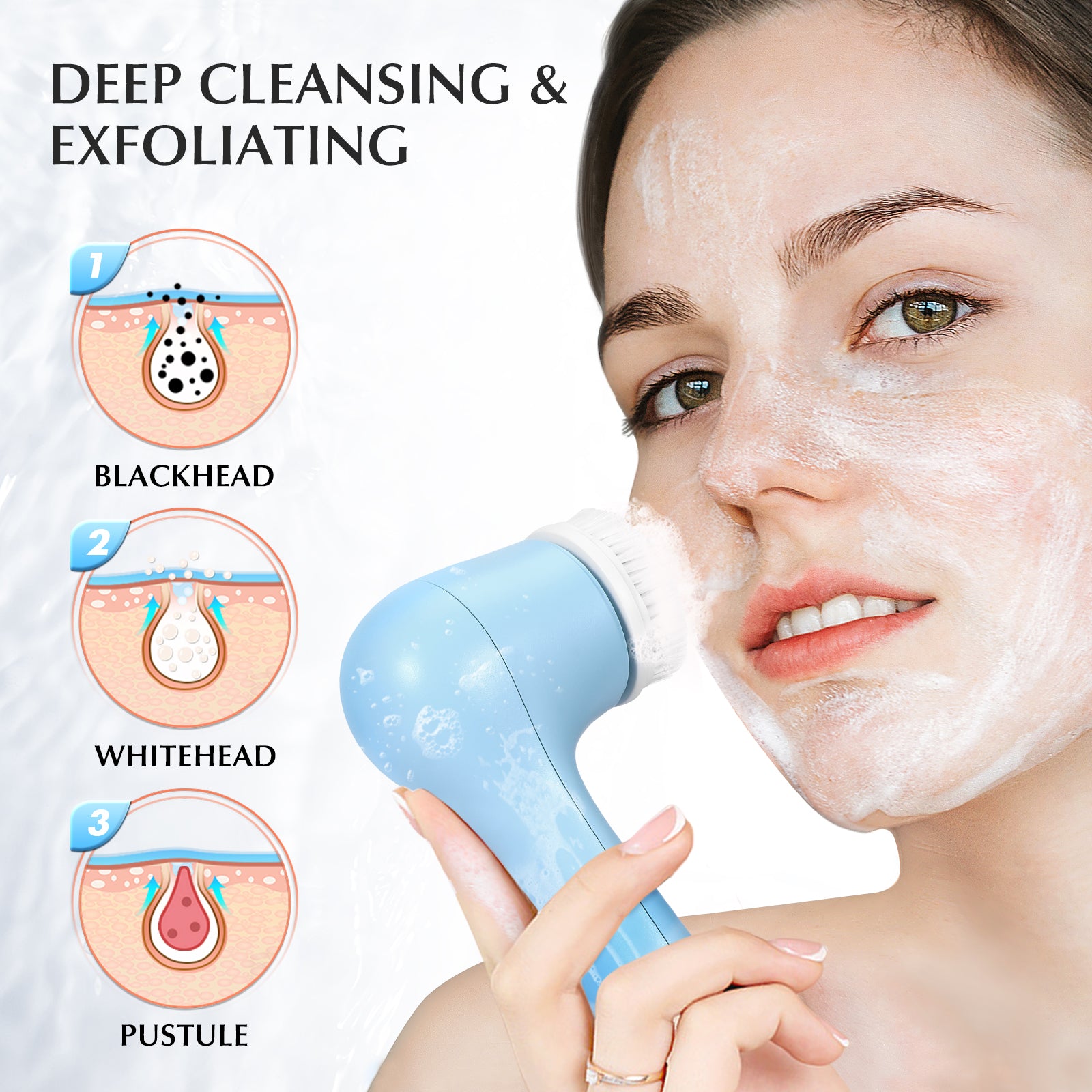 E010108 Facial Power Brush with 3 Brush Heads